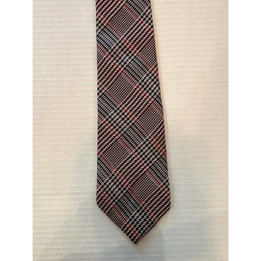 Vintage CHRISTIAN DIOR Houndstooth Plaid Silk Tie Italy Designer COA